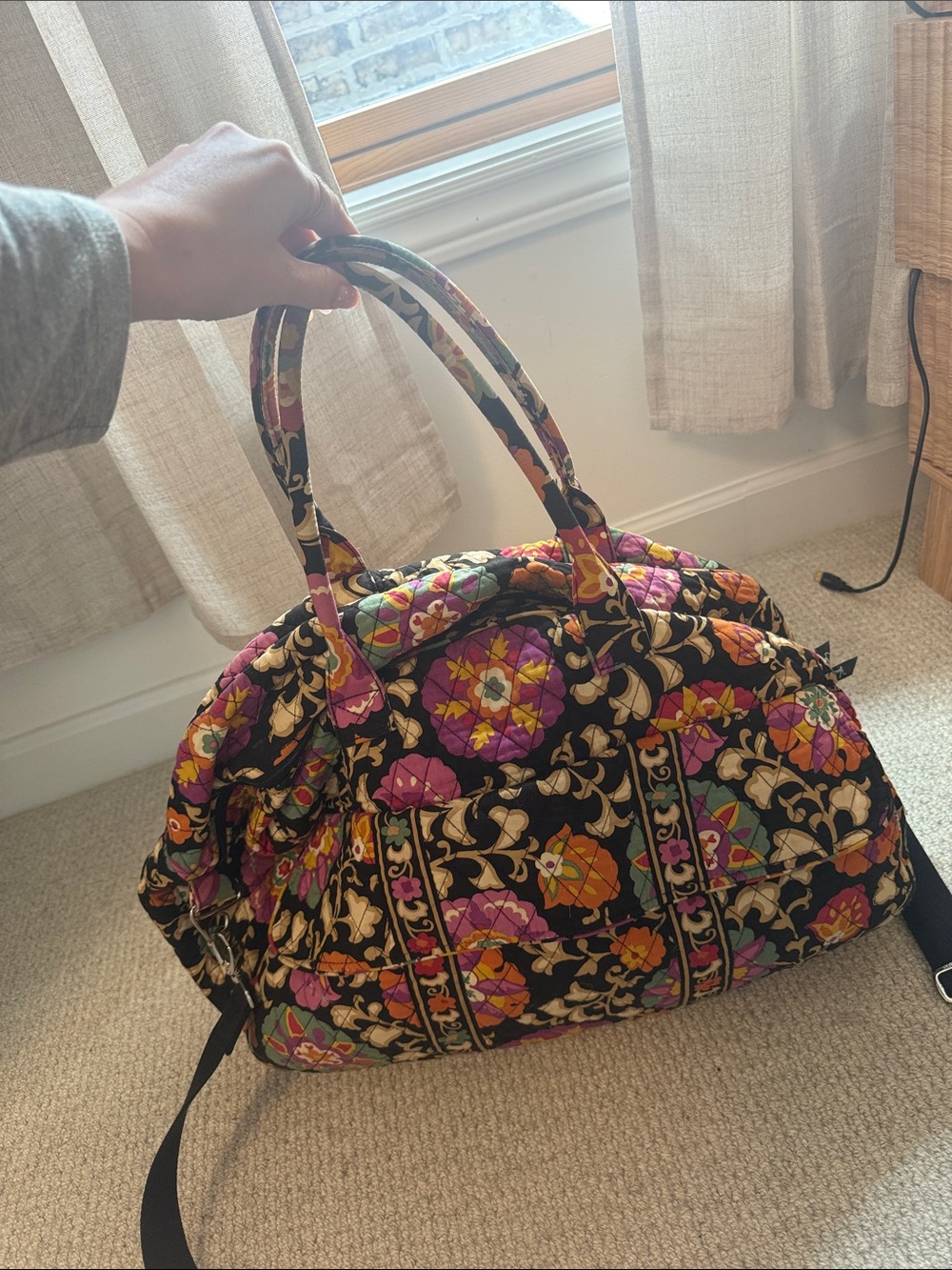 Vera Bradley Black Floral Quilted Weekender Bag